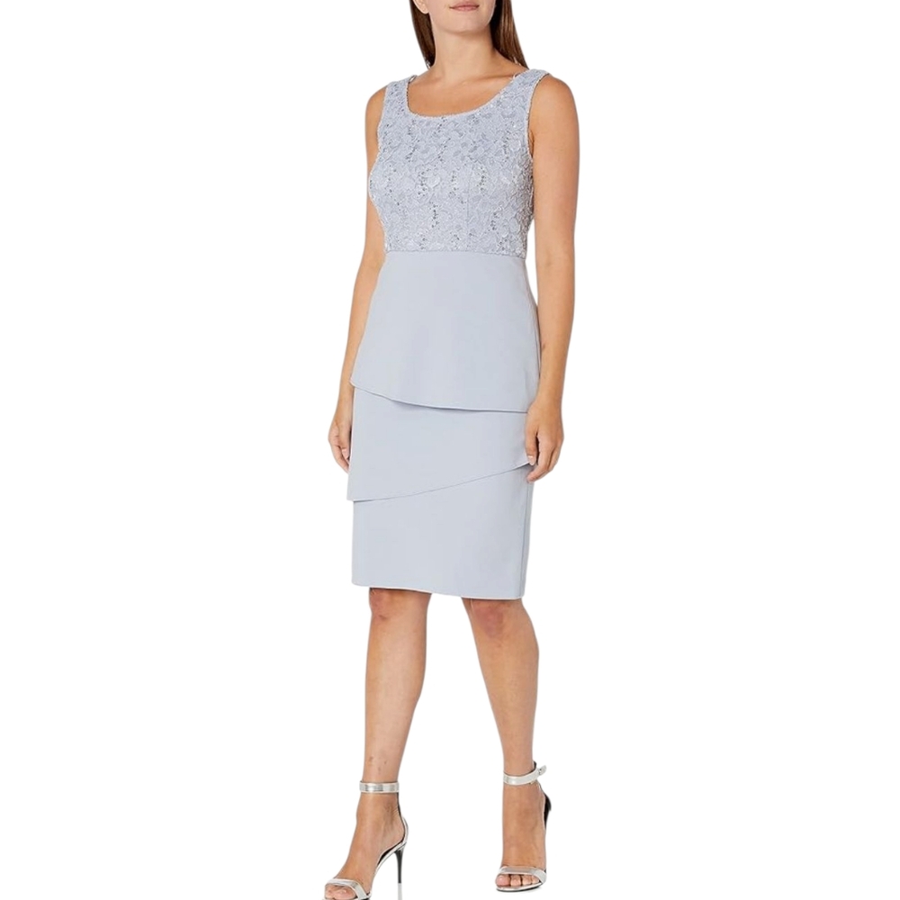 Alex Evenings Women's Asymmetric Tiered Sleeveless Blue/Gray Dress Plus Sz 22 W